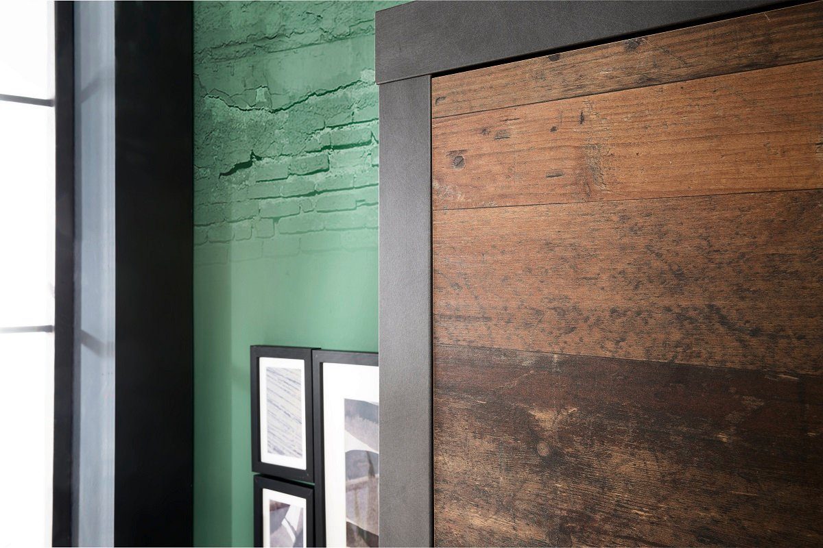 trendteam Garderoben-Set Garderoben-Set Indy 1, Old Used Wood / Matera grau, 3-teilig, Shabb, (3-St)