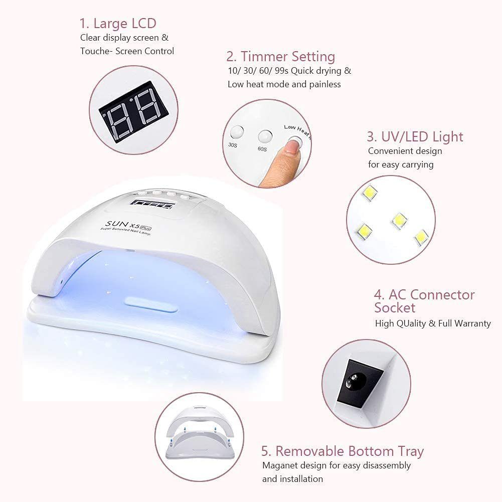 4 UV Time 120W Timer-Einstellung Lampenperlen, über UV-Nagellicht leichter Nageltrockner, Hause, mit für LED 45 von professionelles für UV-Nagellampe verfügt LED-Gel-UV-Nageltrockner Salon und Pink(Plus) den schnelles XDeer Nagellacktrockner Aushärten Anzeige-Die Gel-Nagellack zu