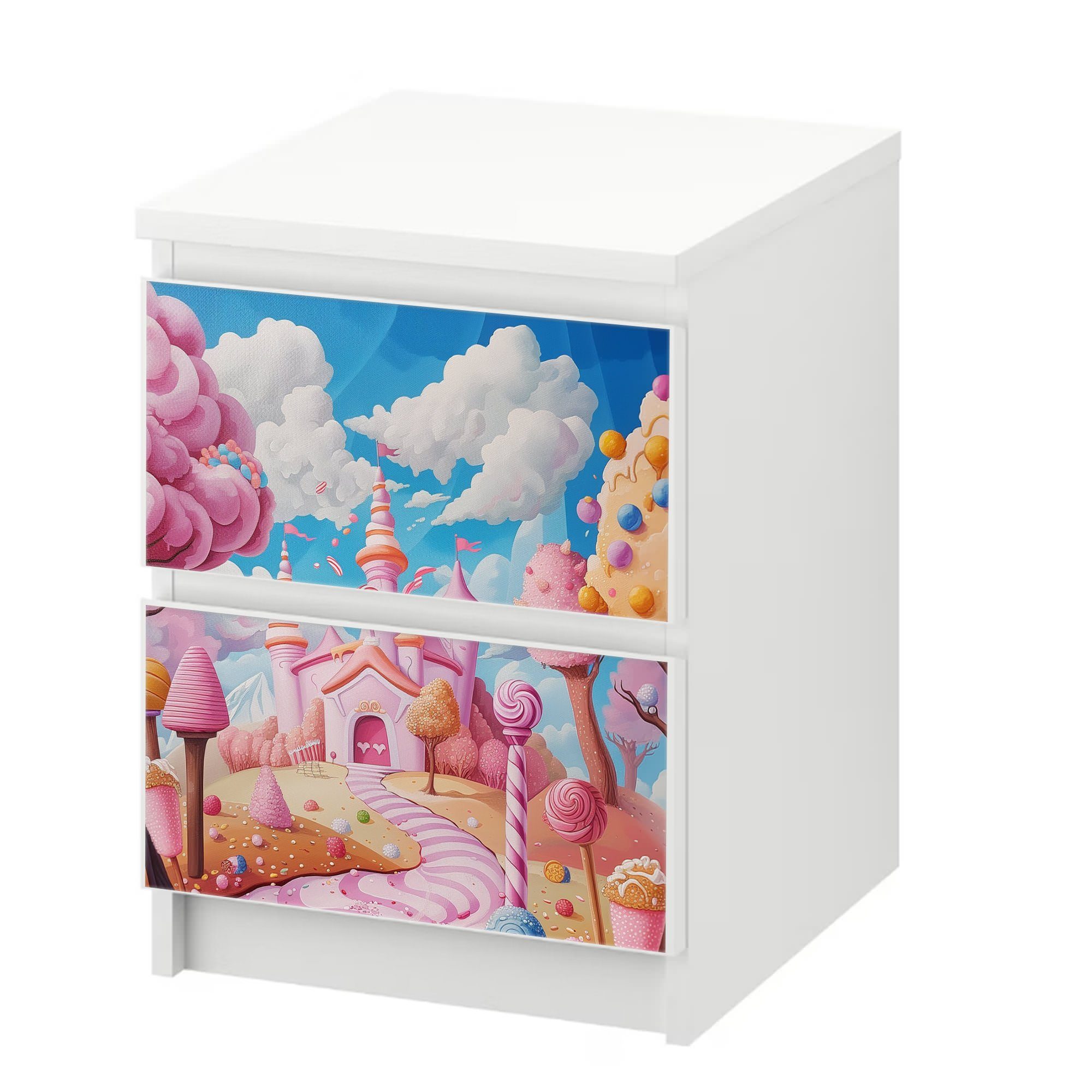 Sunnywall Möbelfolie passend für IKEA Malm Kommode Schrankfolie Aufkleber Candyland Motiv, blasenfreie selbstklebende Folie (SCHRANK NICHT INKLUSIVE)