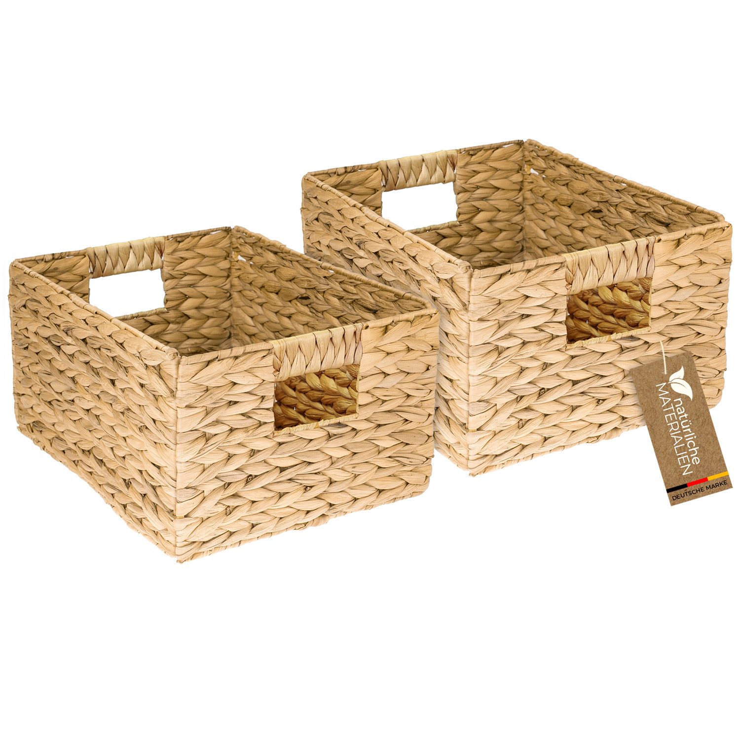 HMF Aufbewahrungskorb faltbarer Korb geflochten aus Wasserhyazinthe Seegras (2 St), handgefertigter Flechtkorb, 36 x 28 x 20 cm