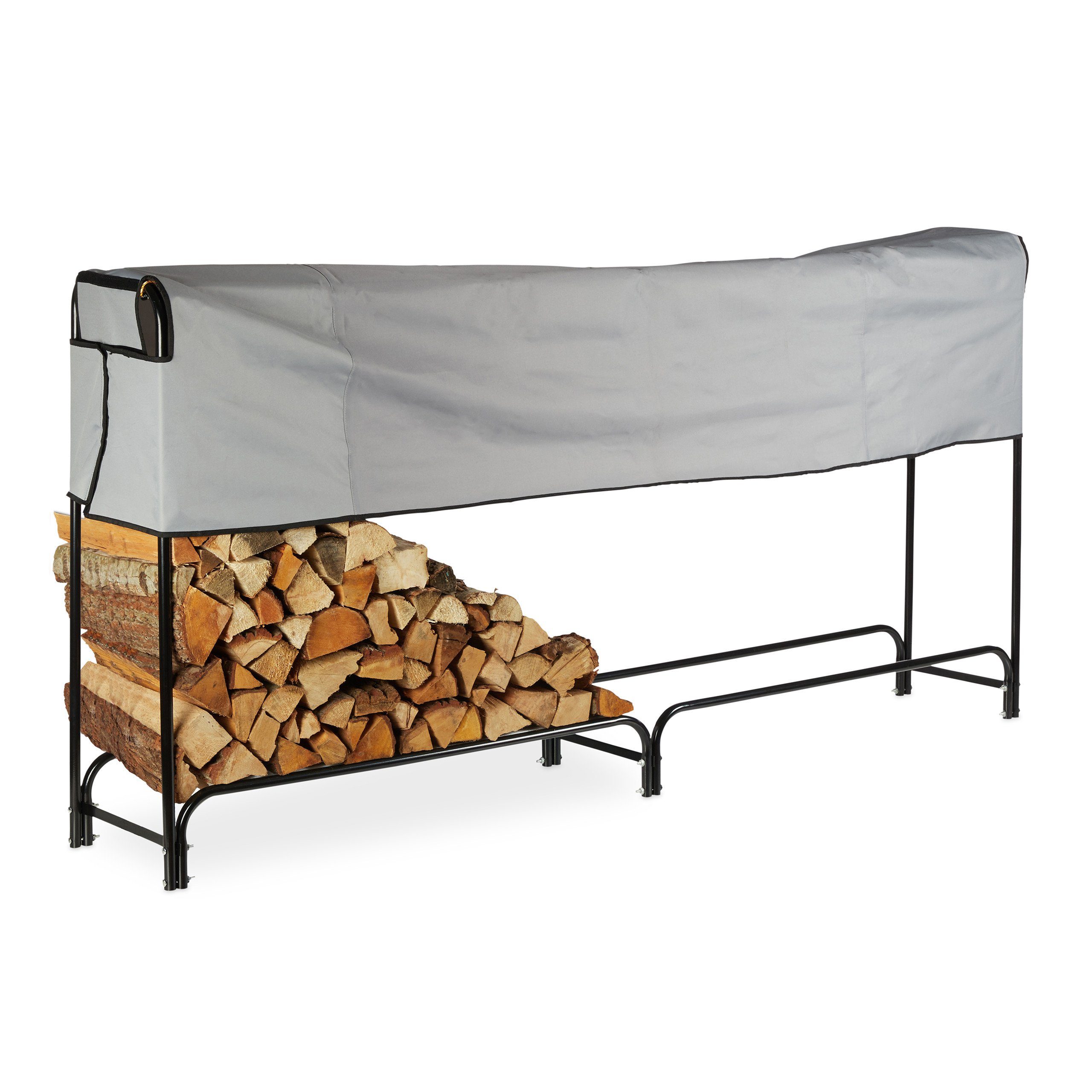 Abdeckung Kaminholzregal Schwarz cm, relaxdays Kaminholzregal BxTxH:245x40x122 Grau mit Metall,