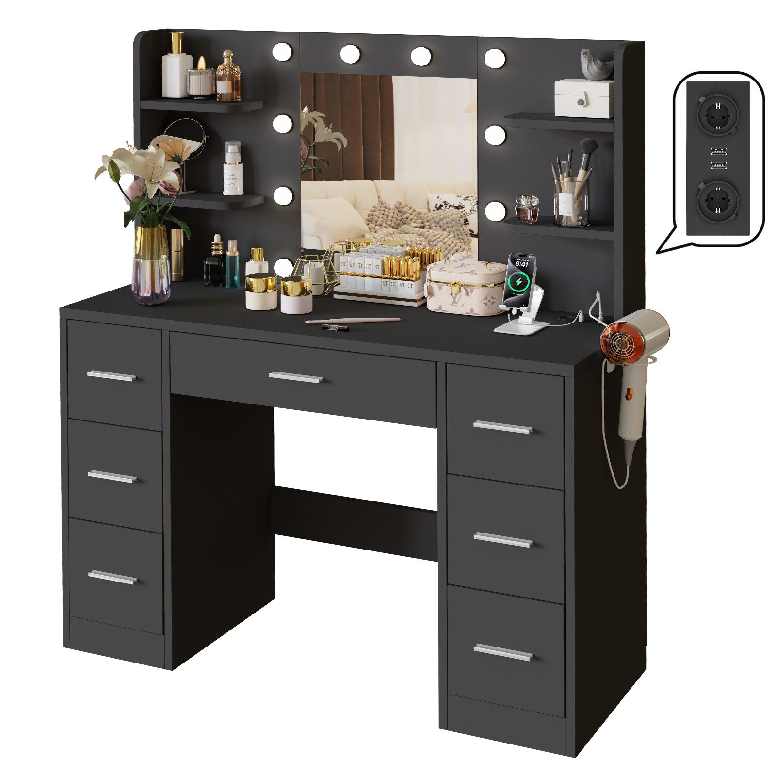 HOMALL Schminktisch Mit dreifarbiger LED-Beleuchtung, mit Spiegel, optional günstig online kaufen