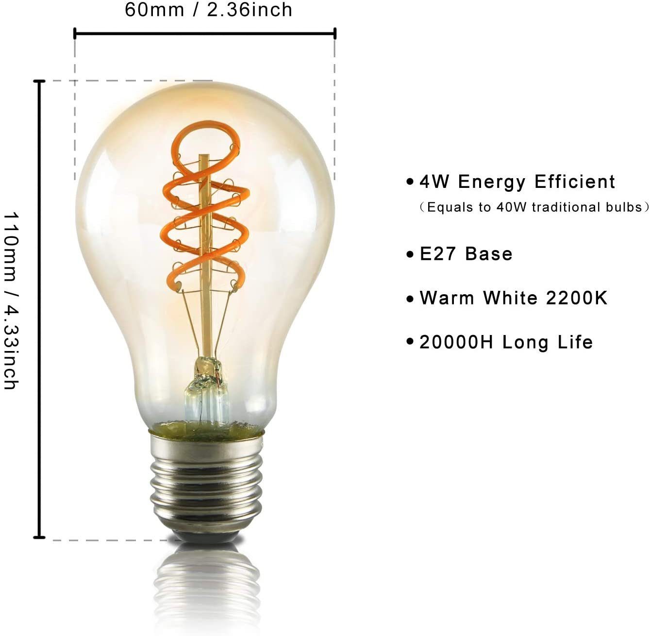 ZMH LED-Leuchtmittel Edison Vintage Glühbirne 4W Glühlampe A60 Antike Bulb Ideal Nostalgie, E27, 3 St., Warmweiß, Warmweiß