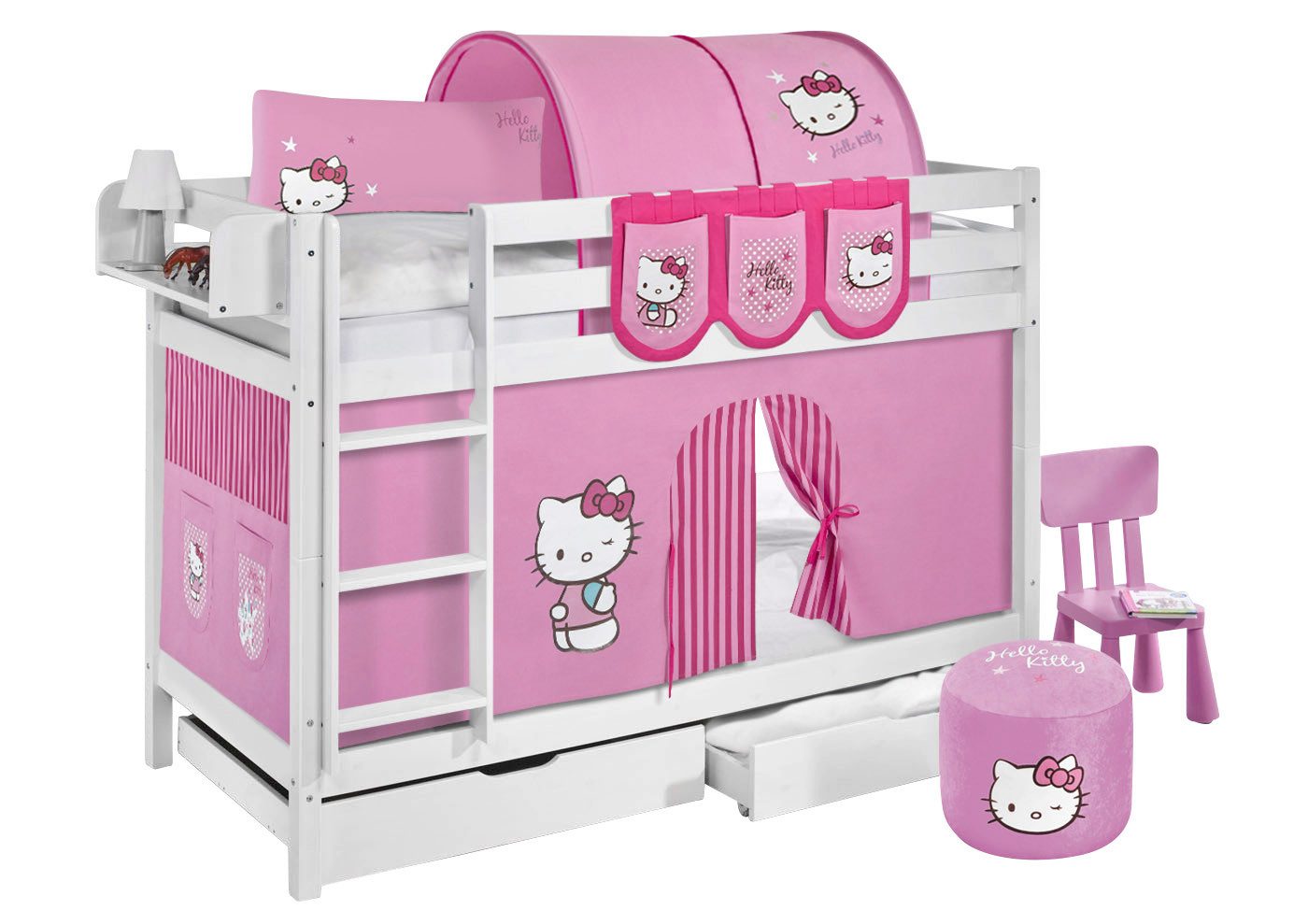 Lilokids Etagenbett JELLE Hello Kitty - Hochbett - inkl. Vorhang und 2 Lattenrosten