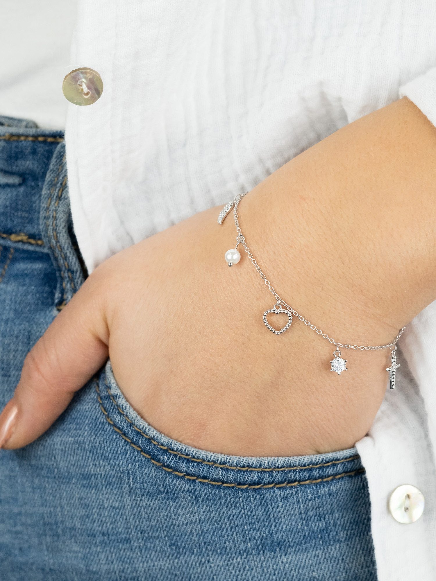 Engelsrufer Armband Glaube Liebe Hoffnung, Made in Germany - mit Zirkonia (synth) - mit Süßwasserzuchtperle
