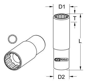 KS Tools Zündkerzennuss, 3/8" Spezial-Zündkerzen-Stecknuss, extrem dünnwandig, 14 mm