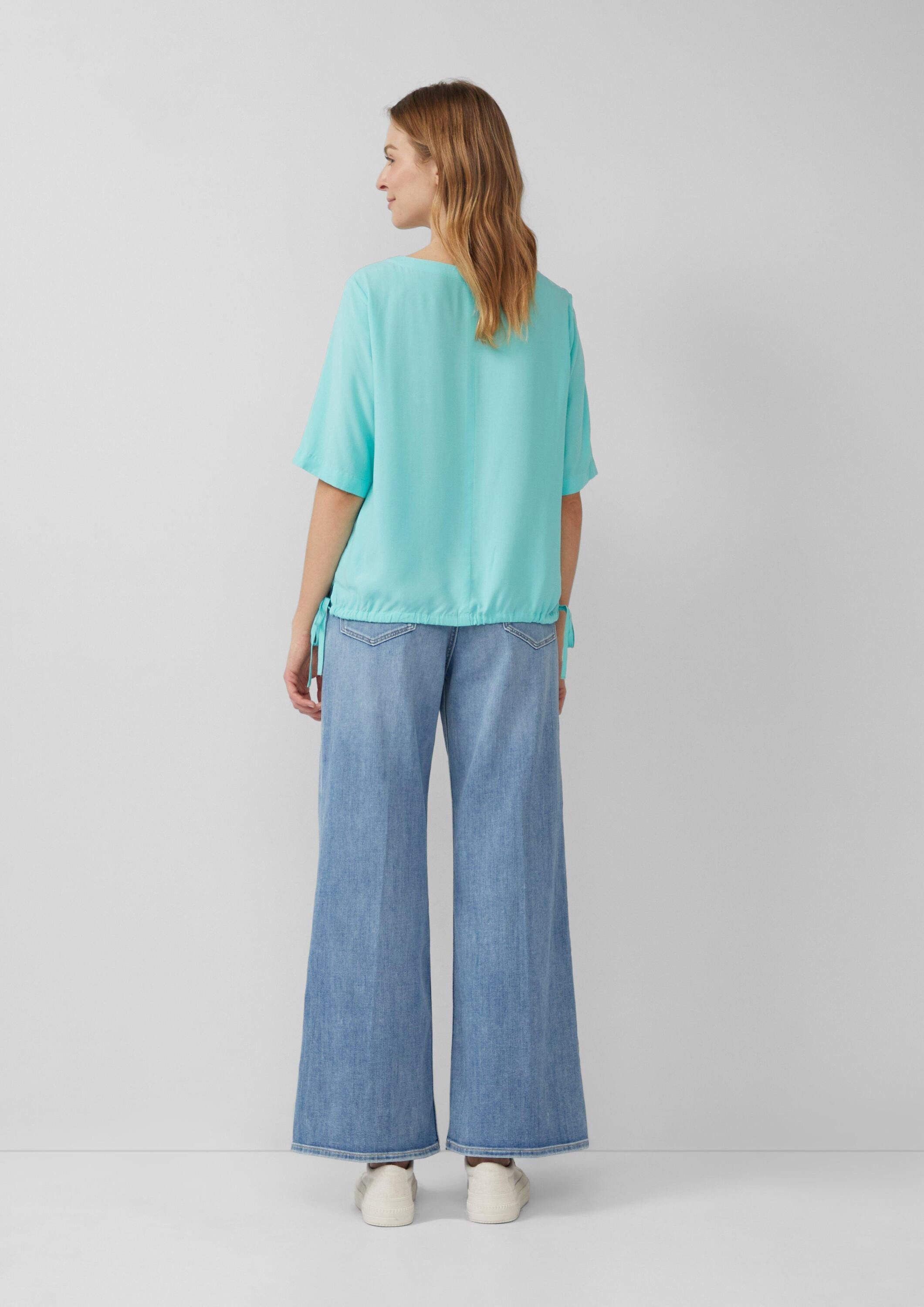 s.Oliver Kurzarmbluse Bluse Gemusterte Shirt-Bluse mit verstellbarem Saum