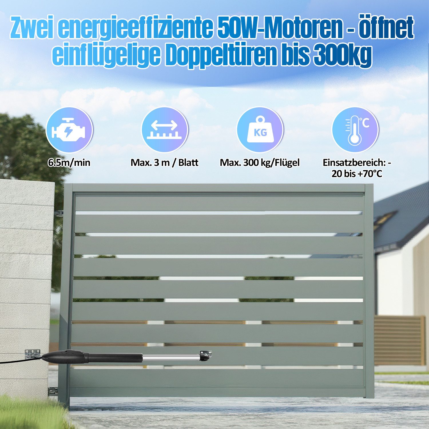 Clanmacy Schiebetorantrieb 2X50W Drehtorantrieb Toröffner Set 600kg Zahnstange Schiebetorantrieb, (mit 2 orangen Schlüssel und 6 Fernbedienung), Betriebene Türe – Bild 5 von 5