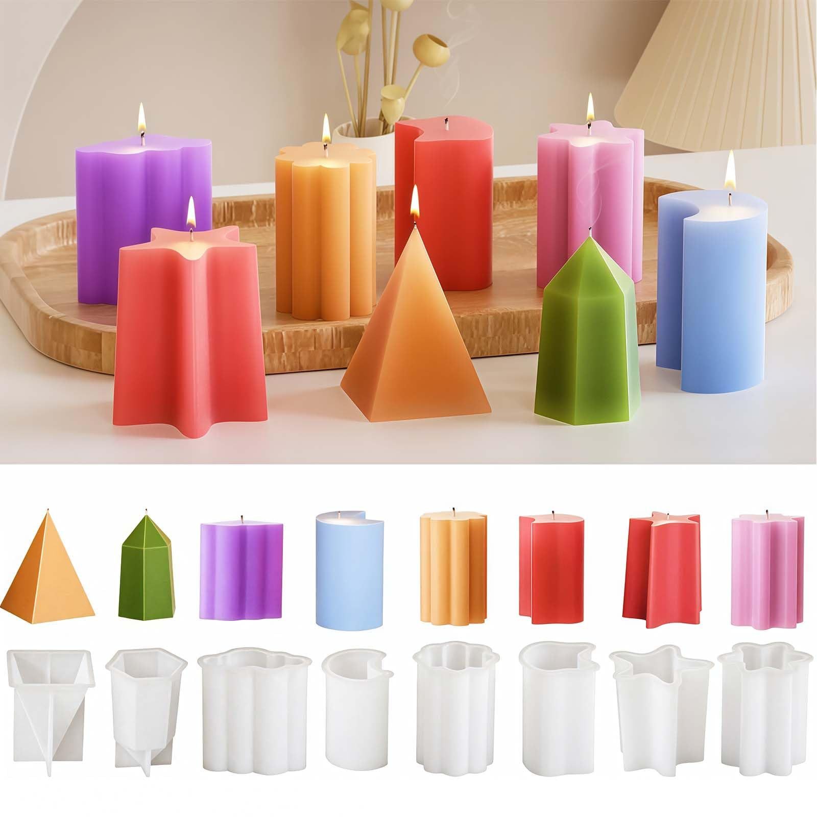 FOUORTUNATE-BEE Silikonform 8er Set Silikon Kerzenformen, geometrische Gussformen, Kerzengießformen für Stumpen- & Duftkerzen, weiß