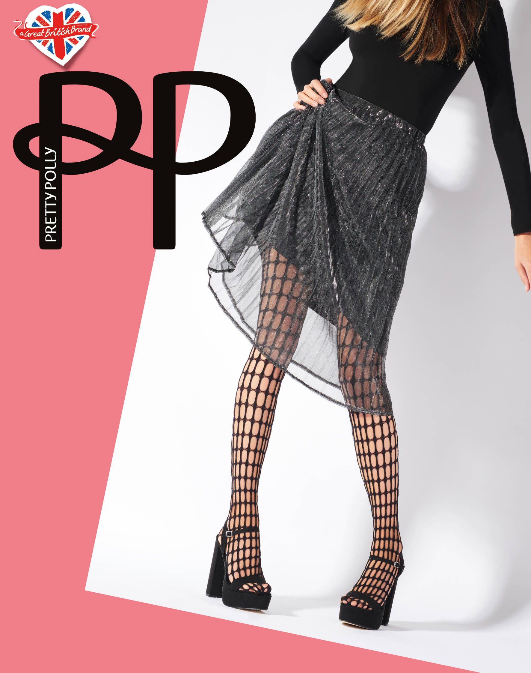 Pretty Polly Feinstrumpfhose Premium Fashion Oblong Net Tights black One Size 15 DEN (Strumpfhose 1 St. Spitze/Netz) ohne Naht