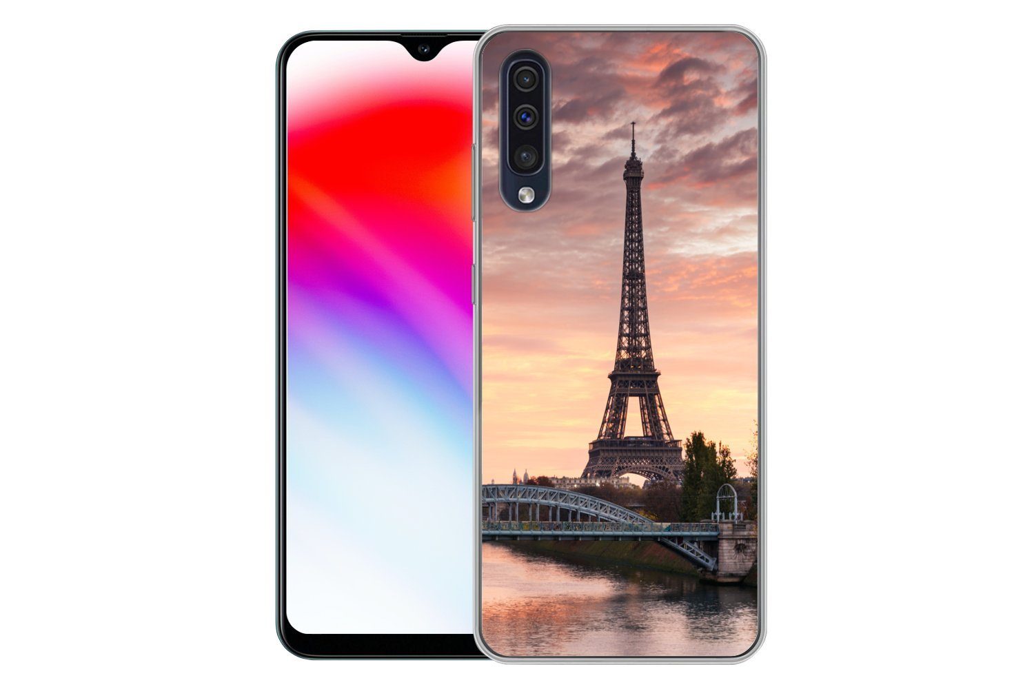 MuchoWow Handyhülle für Samsung Galaxy A30s Paris - Eiffelturm - Brücke, Smartphone-Bumper, Print, Handy Schutzhülle Dünn