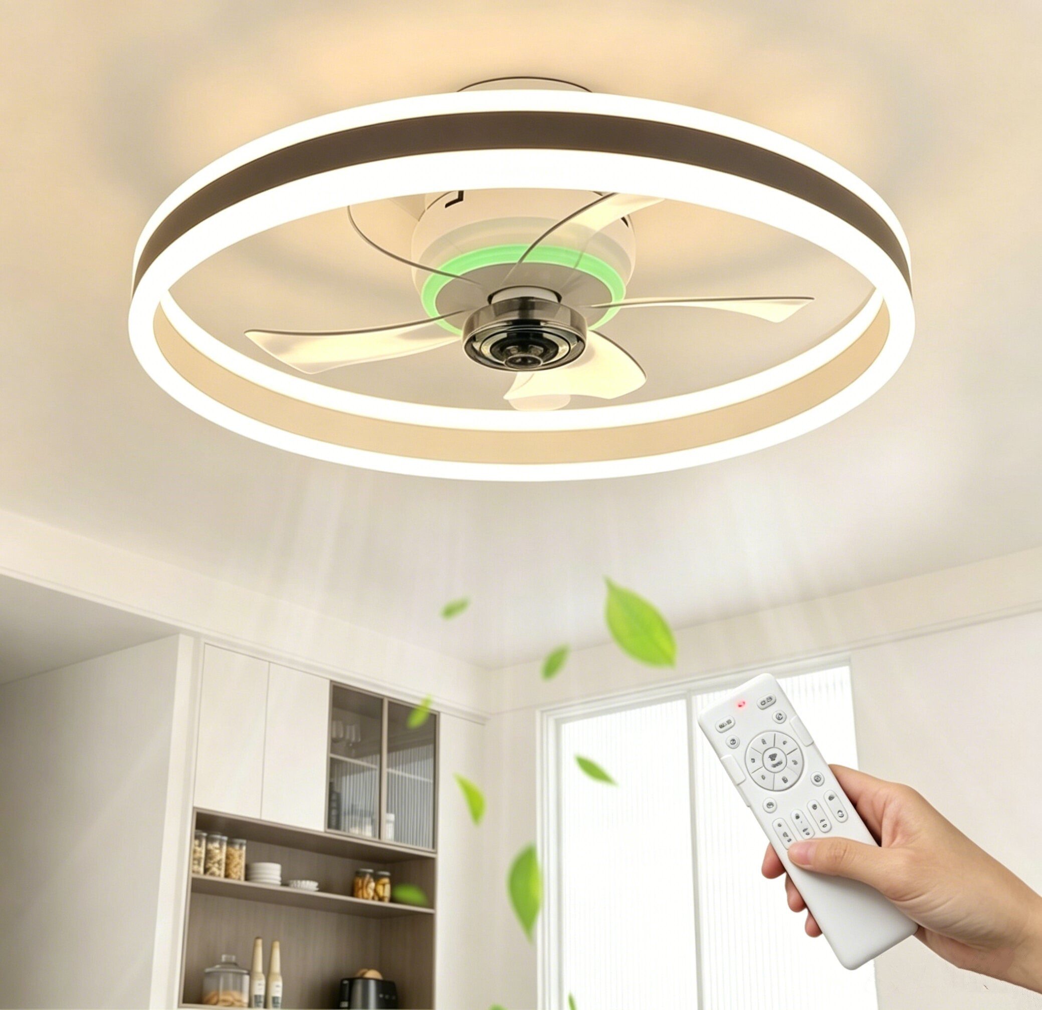 oyajia Deckenventilator RGB Deckenventilator mit Licht und Fernbedienung, 6 Geschwindigkeiten, 82W Leise Deckenlampe mit Ventilator, Dimmbare Timer Lichtspeicher
