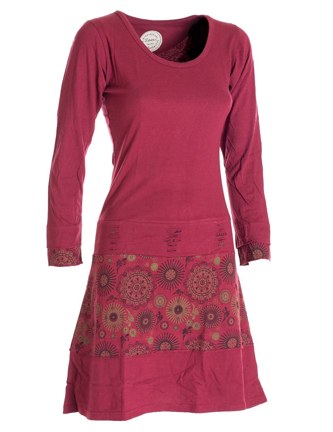 Vishes Midikleid Langarm Keid Mandala Druck Rundhals Ausschnitt Boho Ethno, Festival, Goa Style – Bild 3 von 5