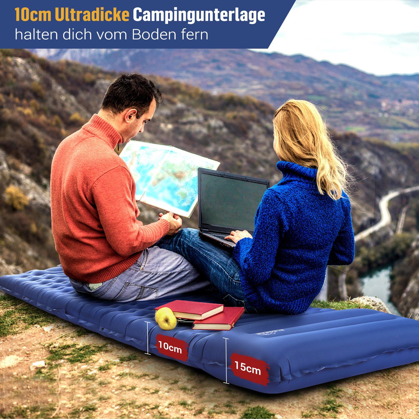 Elegear Isomatte Outdoor 12/14cm Campingmatte, 195×65/138CM isomatte selbstaufblasend, (1-tlg), mit Fußpumpe, leicht zu tragen, camping zubehör, für Wandern, Zelt