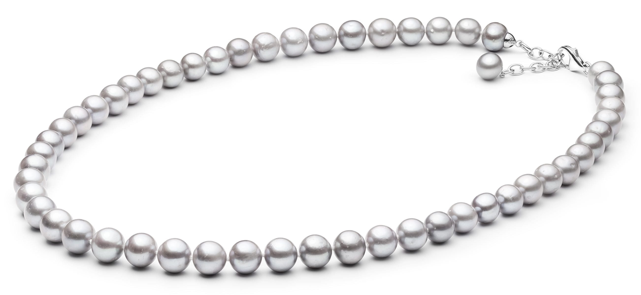 Perlenkette, klassisch, grau, rund, 50-53 cm, echte Süßwasserzuchtperlen