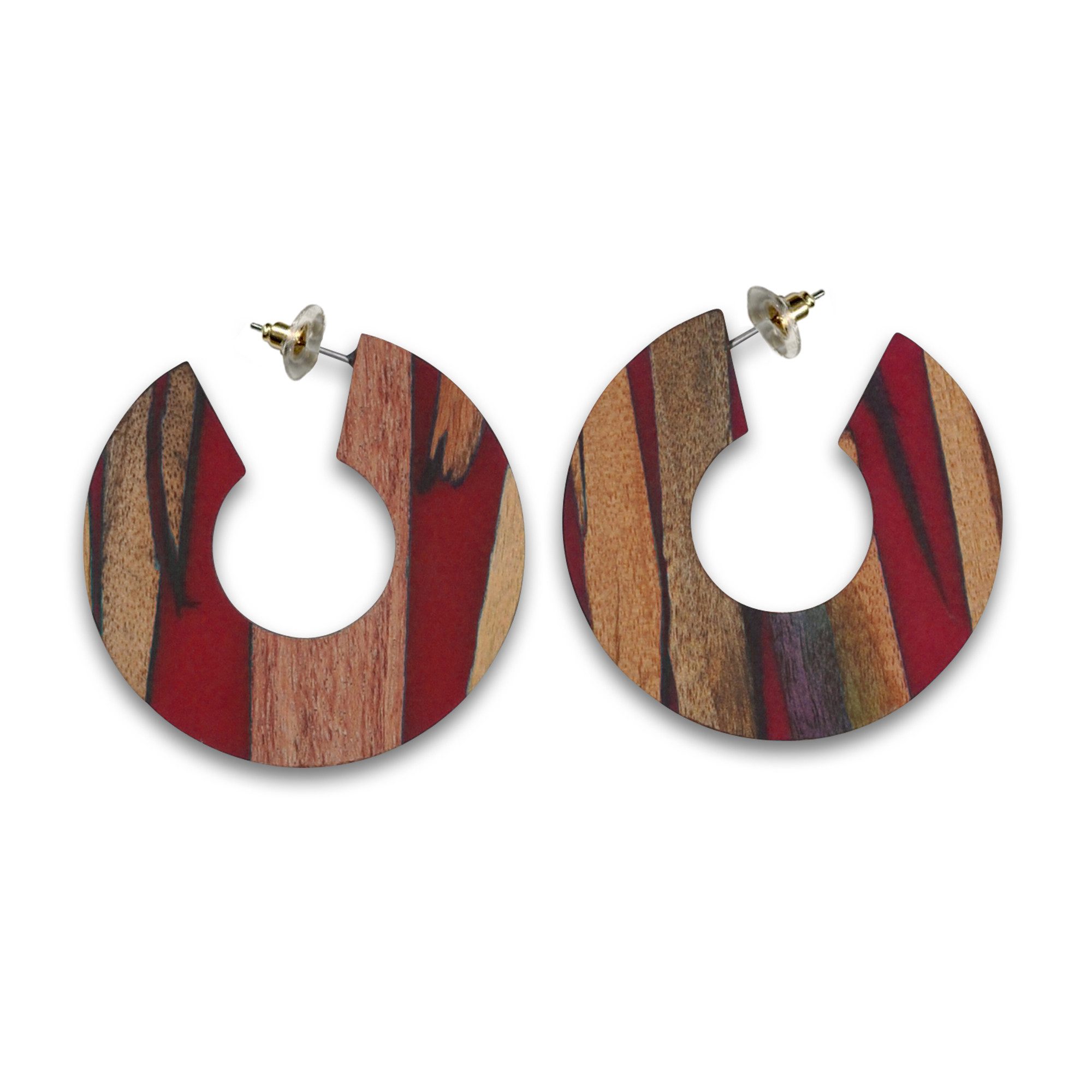 Steuer Paar Creolen Holz Acryl rot