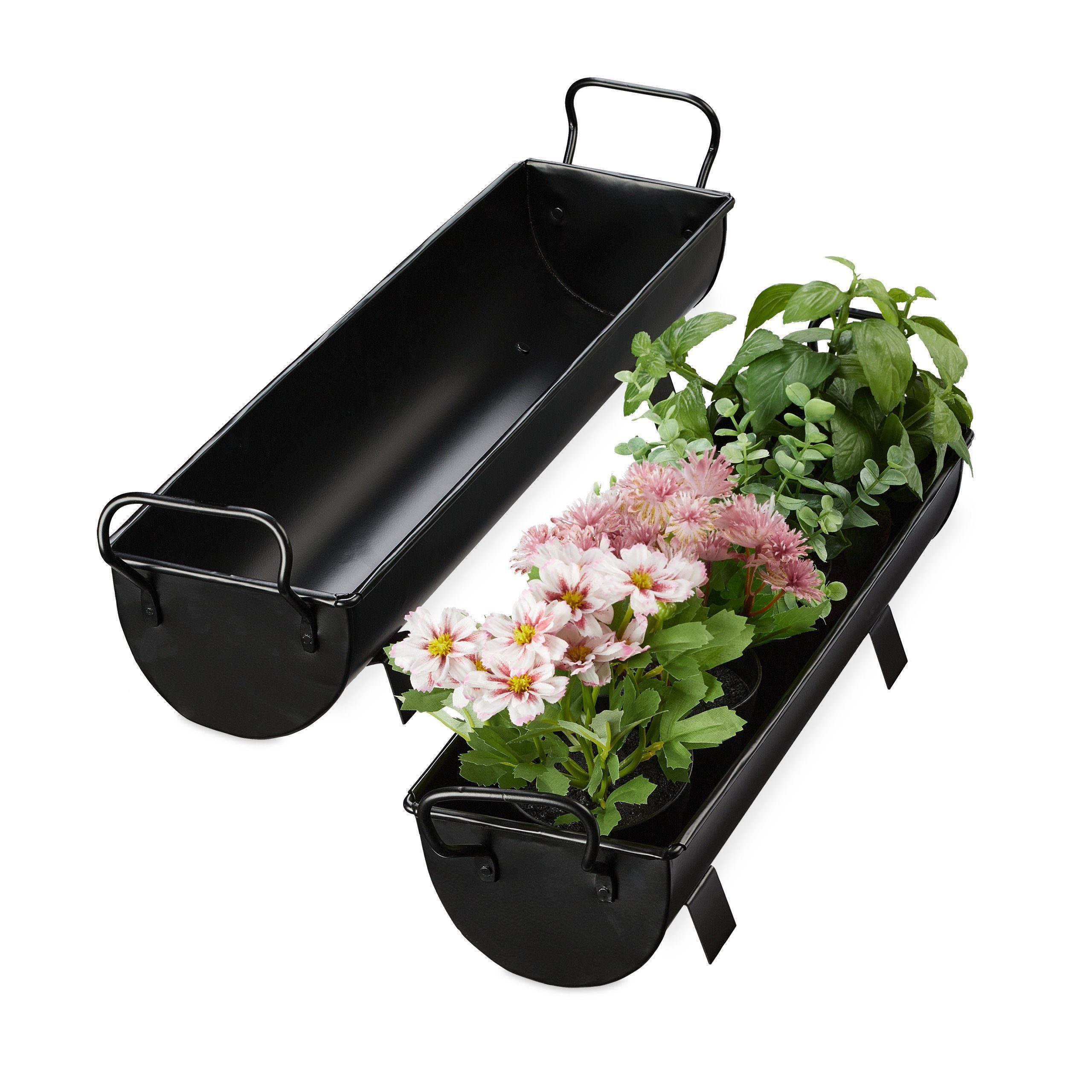 relaxdays Blumenkasten Blumenkasten Dachrinne Schwarz Set, 2er