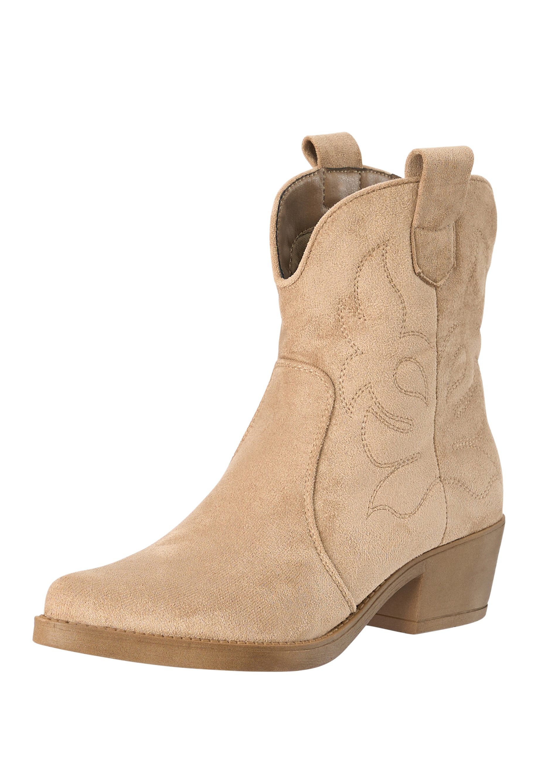 Salinyang Cowboy Boots Damen kurz mit Stickerei & Western Blockabsatz Stiefelette