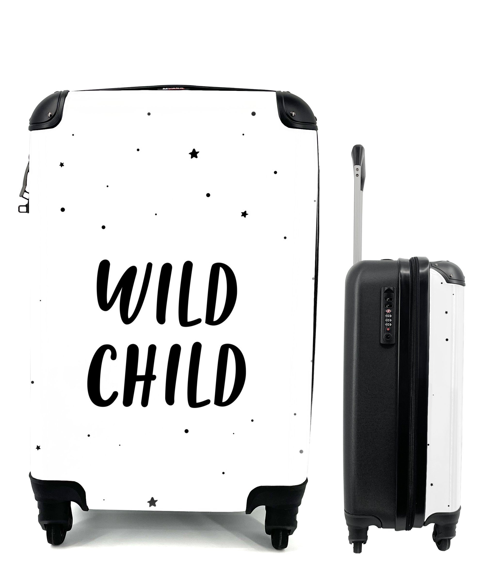 MuchoWow Handgepäckkoffer rollen, Handgepäck - Kind Reisekoffer Trolley, Reisetasche Rollen, Zitate Ferien, Text, Wildes - Baby für mit 4 