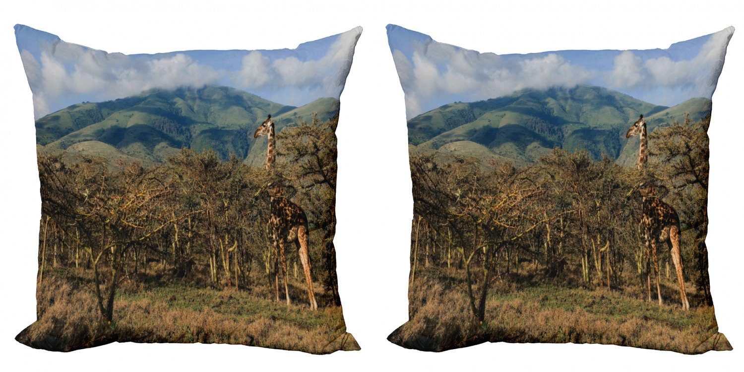 Kissenbezüge Modern Accent Doppelseitiger Digitaldruck, Abakuhaus (2 Stück), Zoo Giraffe Bäume Afrika Safari