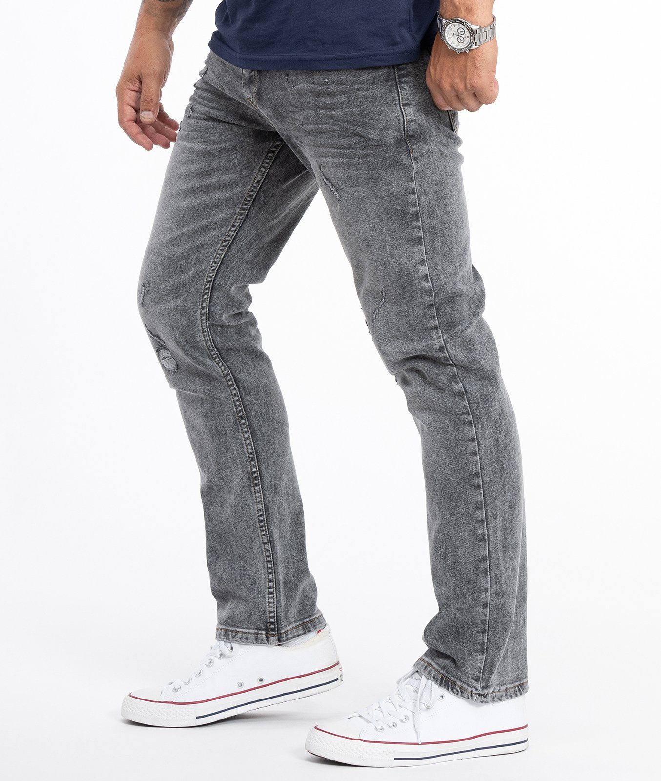 Rock Creek Regular-fit-Jeans Herren Jeans Stonewashed Grau RC-2107 günstig online kaufen