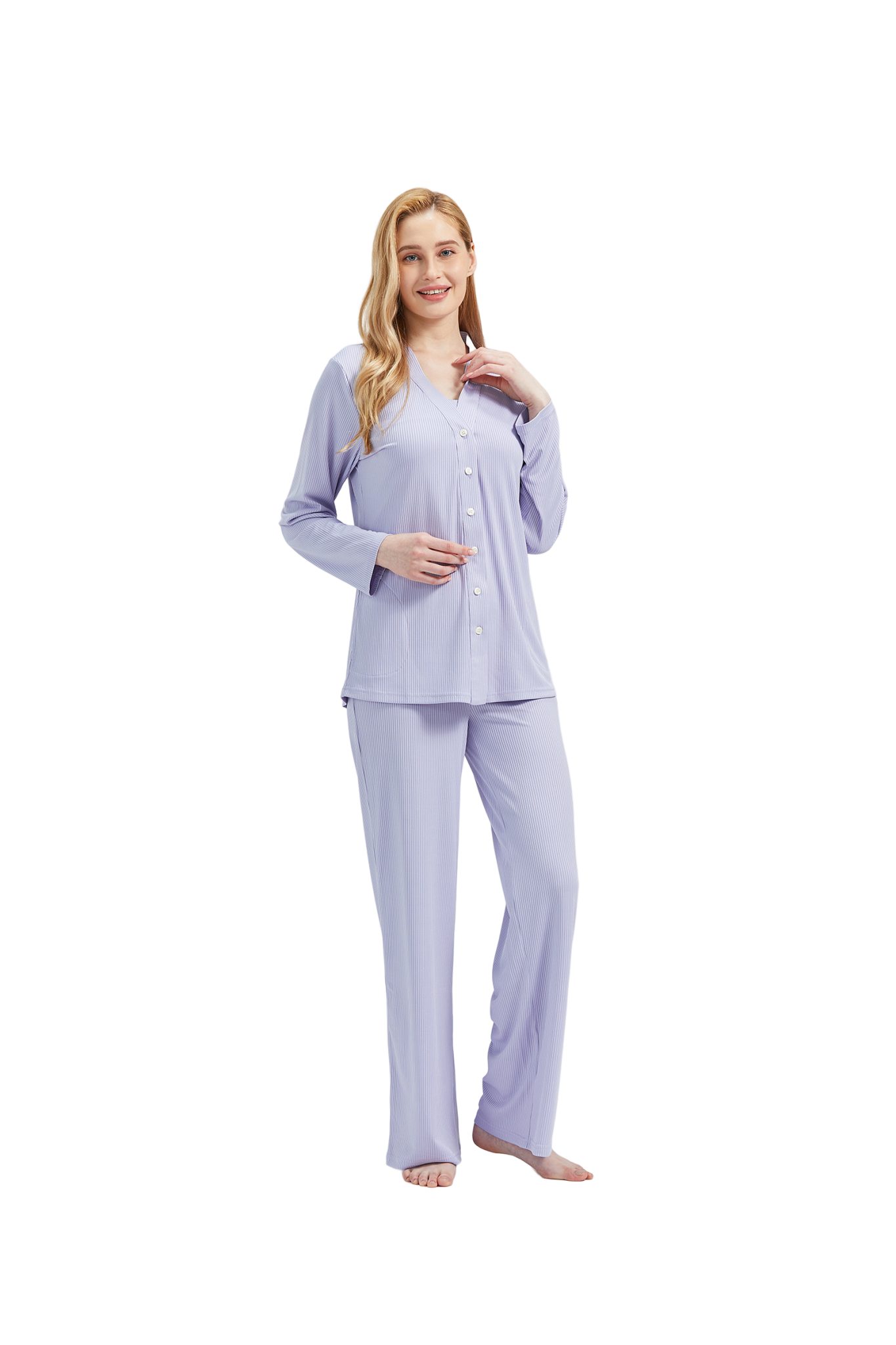M-Diamant Schlafanzug Damen Pyjama-Set Damenwäsche V-Ausschnitt 3 teilig (Set, 3 tlg) 3-teiliges Set: Jacke mit V-Ausschnitt und Knöpfen, Trägertop und Hose