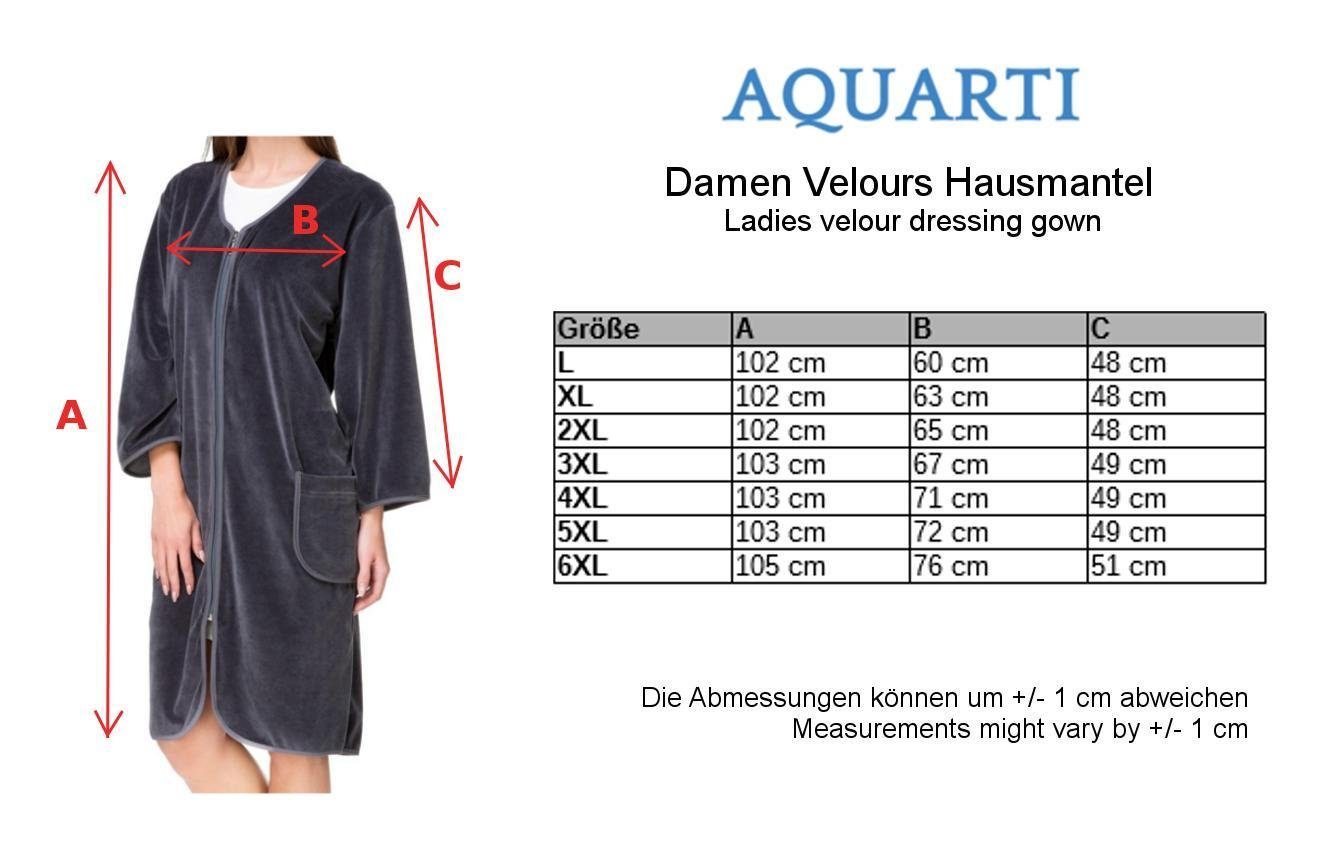 Damen Bademantel Aquarti Aquarti Morgenmantel Reißverschluss Kurz Velours Jeans Damenbademantel mit