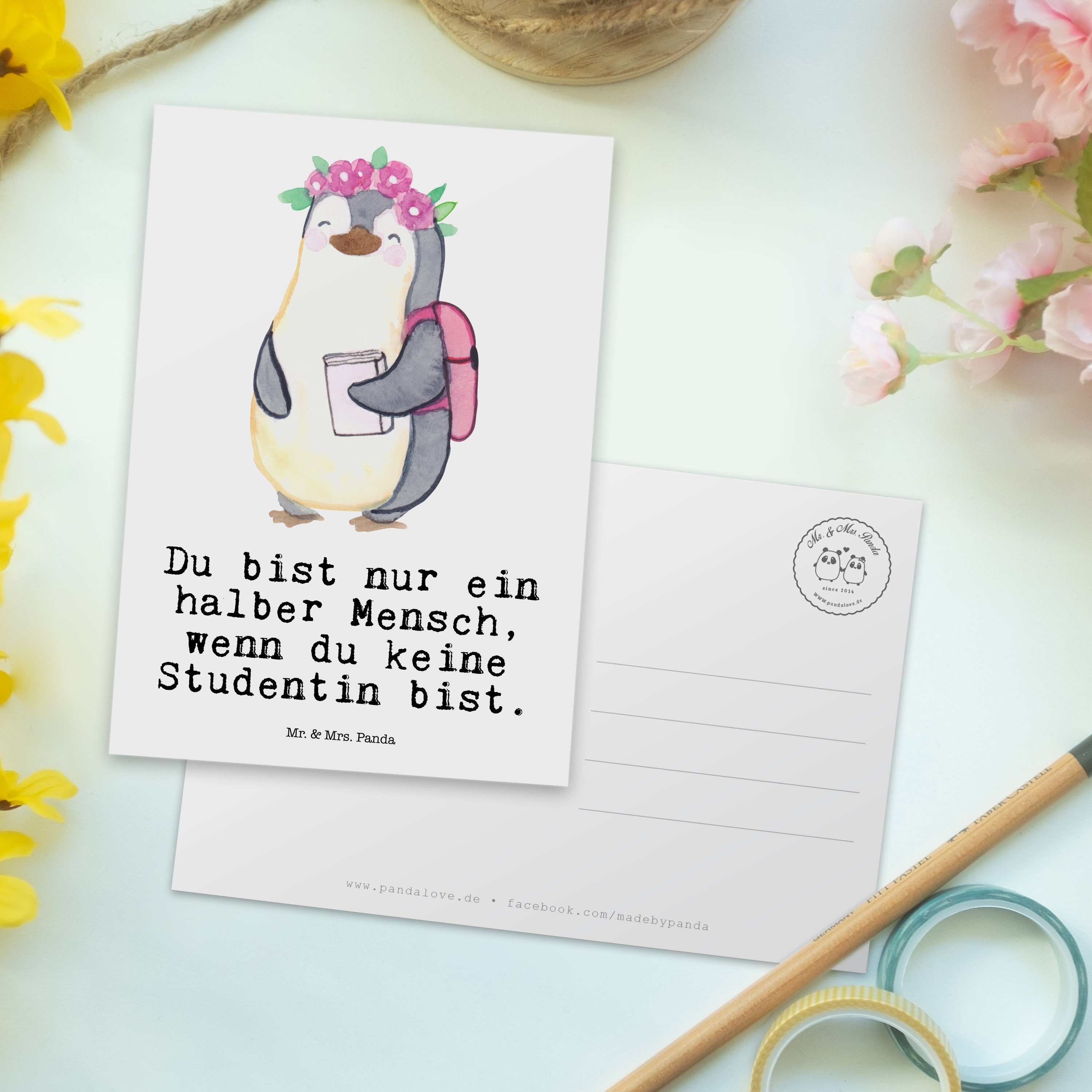 Panda Grußkarte, & Mrs. Mr. - Geburtstagska - mit Postkarte Geschenk, Weiß Studentin Beruf, Herz