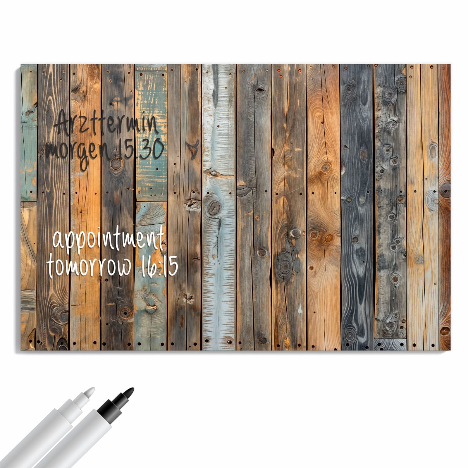 Primedeco Magnettafel Bunte Holzwand – Magnetwand & Memoboard aus Metall, (Komplett-Set, 1-tlg., Inklusive 4 Magnete und 2 Boardmarker (weiß & schwarz), magneti – Bild 2 von 5