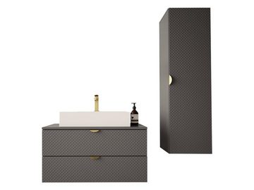 MIRJAN24 Badmöbel-Set Aniabo III, (3er-Set, mit Siphon, Waschbecken, Badezimmerschrank, Waschbeckenschrank), Griffe in der Farbe Gold