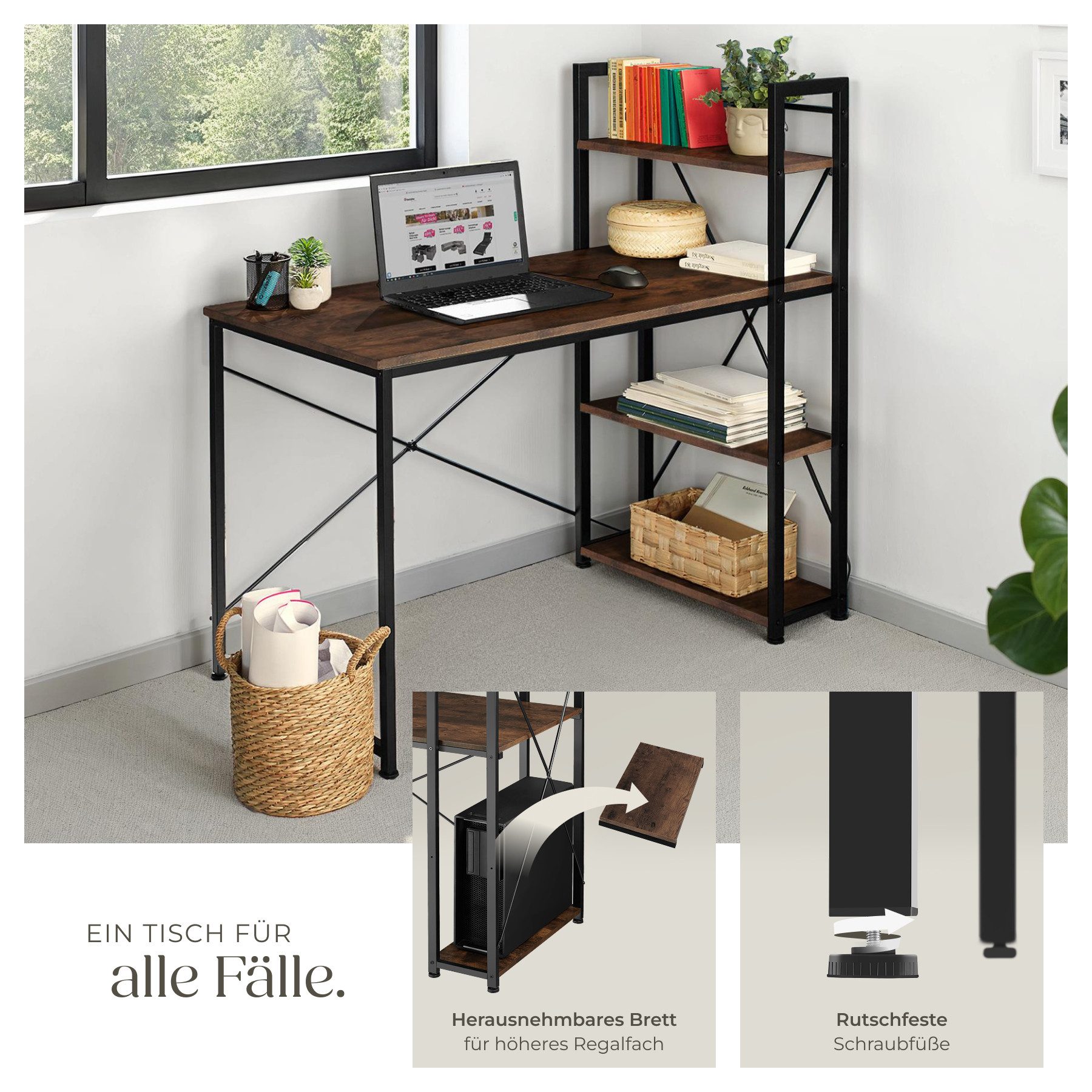 tectake Schreibtisch Computer-Schreibtisch (1-St., 1 tlg), Markanter Computer-Schreibtisch im typischen Industrial Style