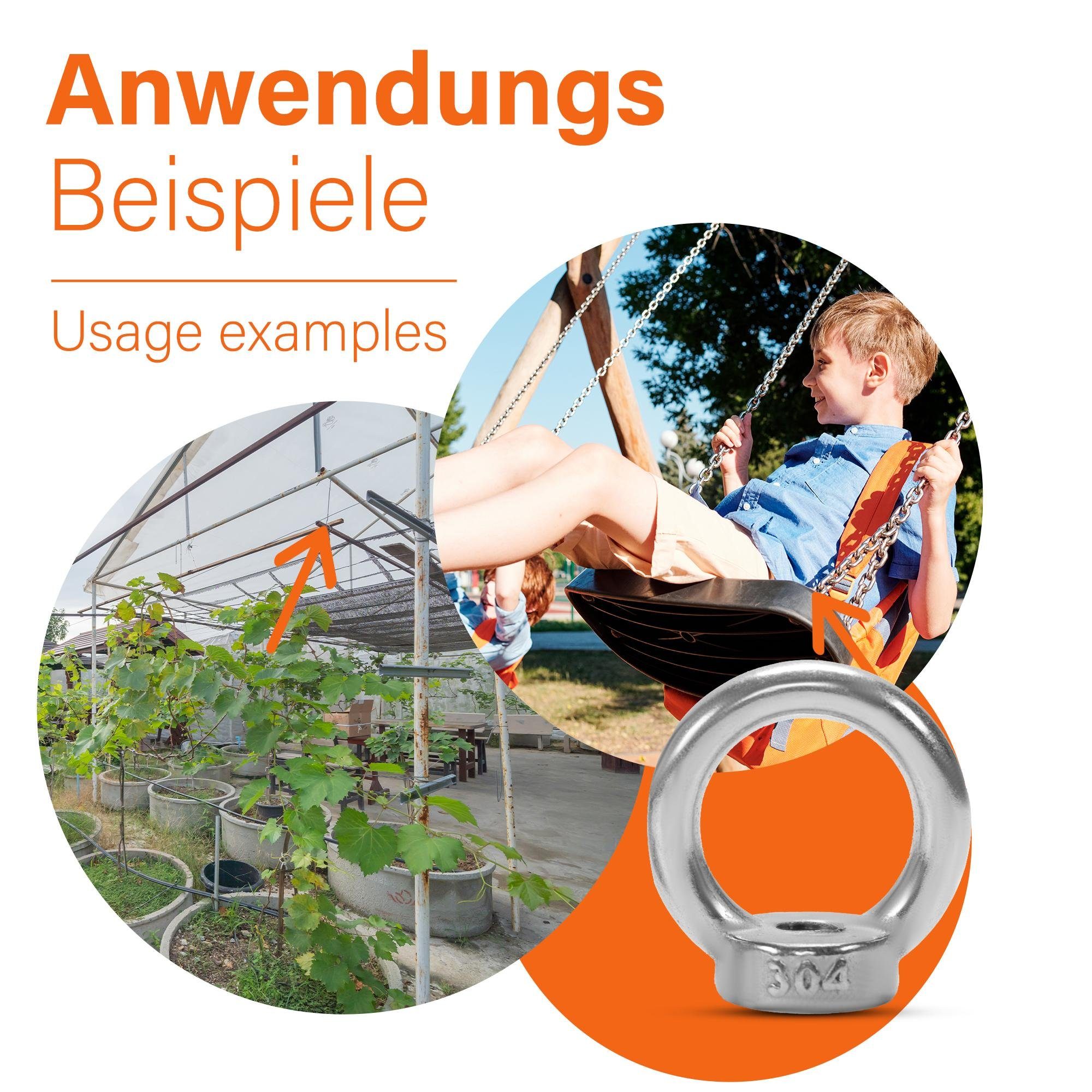 ECENCE Ringmutter 8x Ringmuttern mit Hammerkopfschraube M6 aus Edelstahl (304)