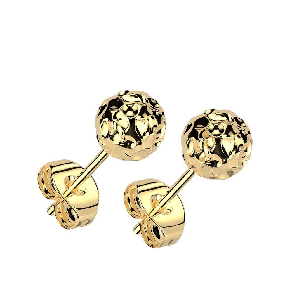 Ohrring-Set Ohrstecker Kugel gehämmert Goldfarben/6mm aus Edelstahl Unisex