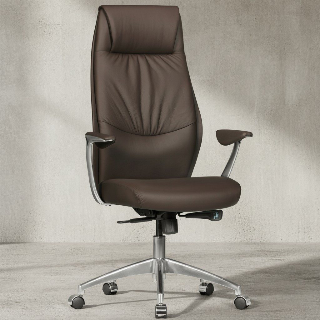 KADIMA DESIGN Chefsessel TEMZA Premium-Bürostuhl - Echtleder & Aluminium für Komfort & Stil (Armlehnen, Anti-Shock-Funktion, Synchronmechanik)