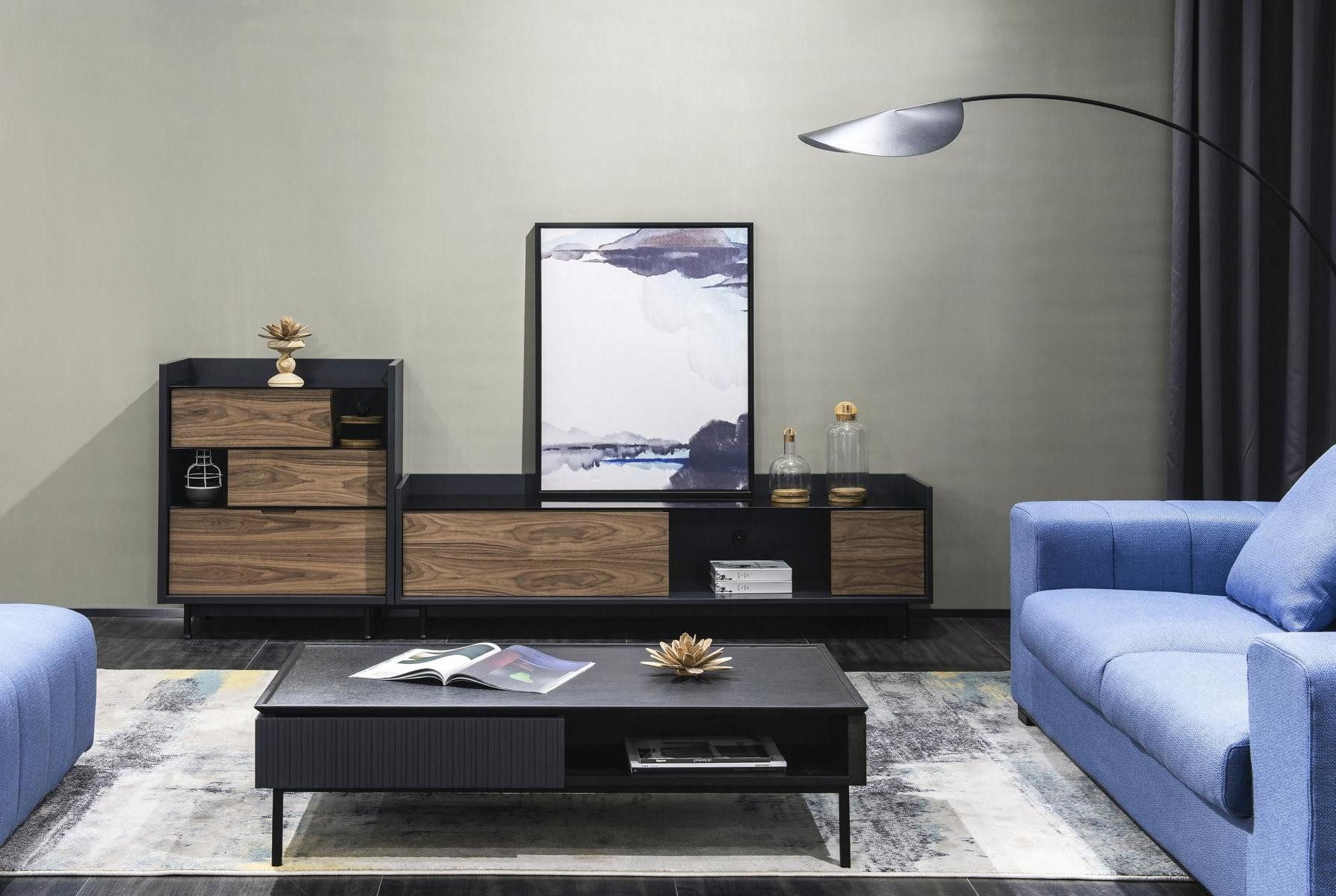 Xlmoebel Wohnwand Holz Wohnwand mit Regal und Low Board in modernem Design, (2-St., Wohnwand), Hergestellt in Europa