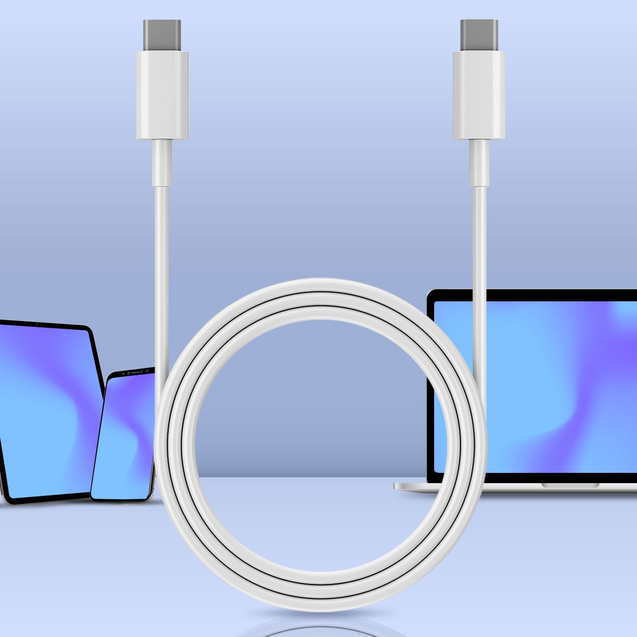 shop'n smile ideoon USB-C Ladekabel Weiß (1,5m), Schnellladekabel für Smartphone & Laptop USB-Kabel, (150 cm), 1,5m USB-C Ladekabel: 20W Power Delivery Schnellladen & flexibles TPE
