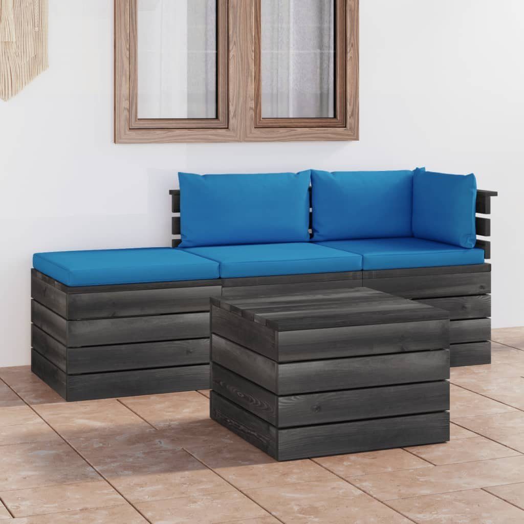 vidaXL Gartenlounge-Set 4-tlg. (4-tlg) Paletten Kissen Garten-Sofagarnitur Hellblau aus mit Kiefernholz