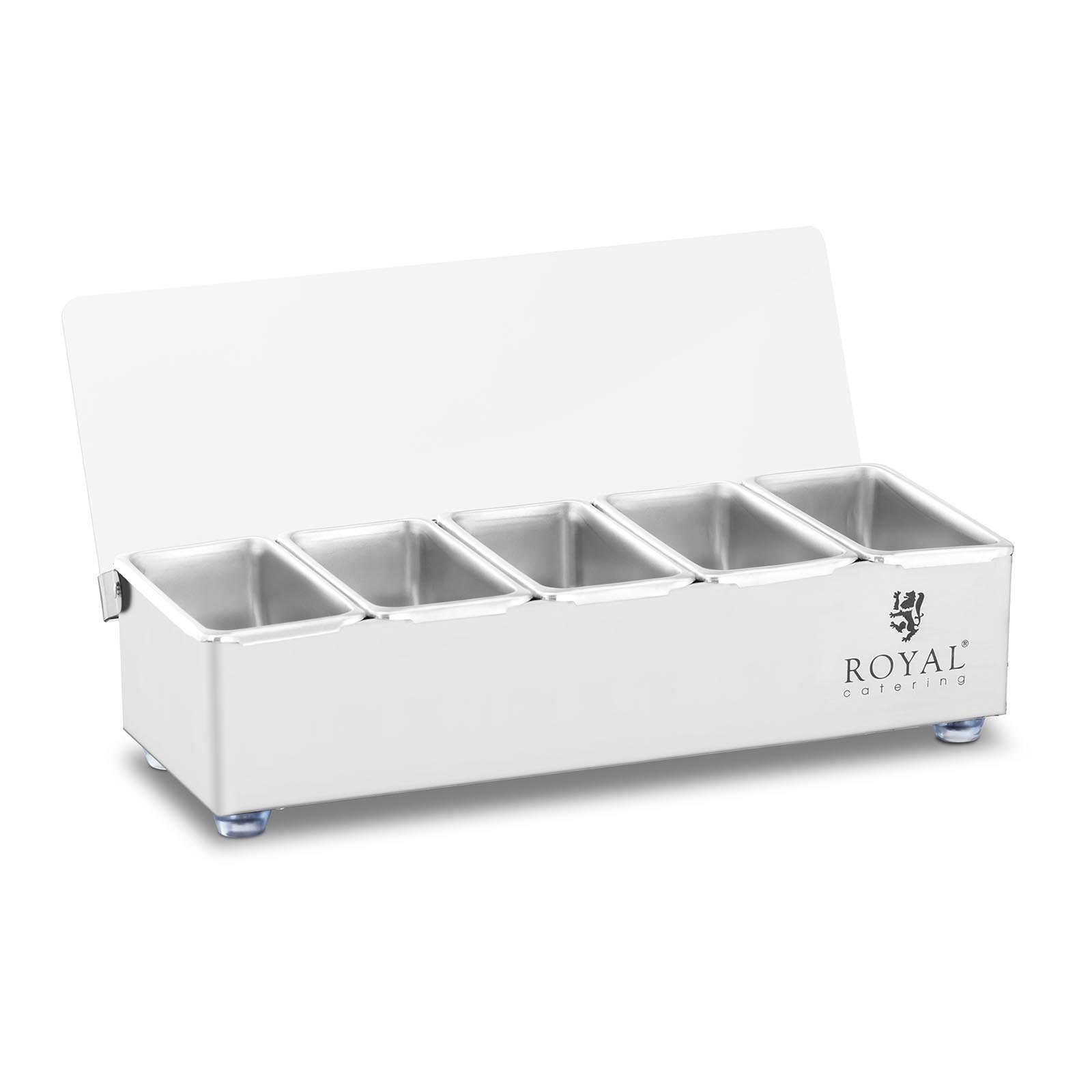 Royal Catering Thermobehälter Zutatenbehälter Aufsatzboard Zutatenbehälter Edelstahl 5 x 0,4 l mit, Edelstahl, Kunststoff (Polypropylen)