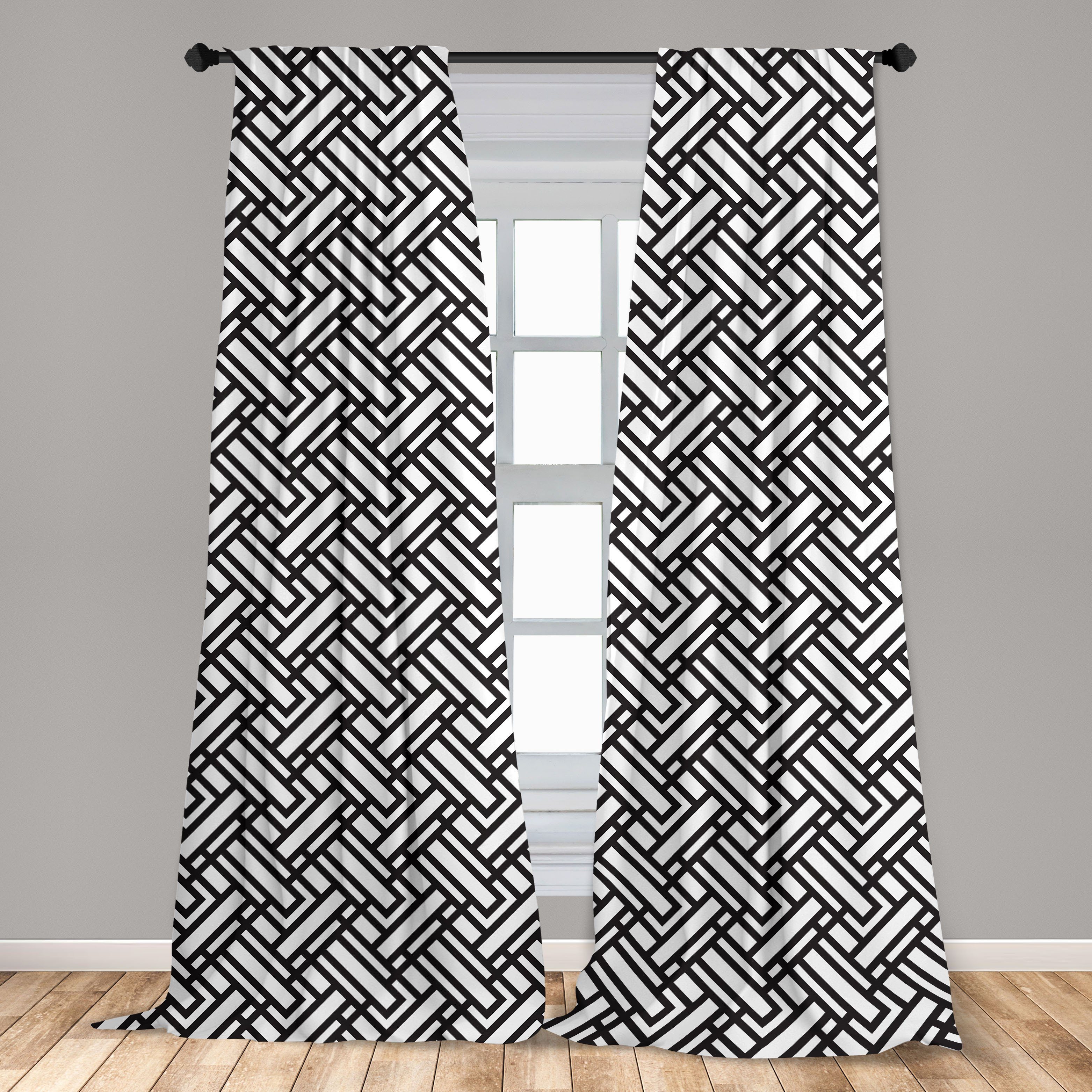 Vorhang und Wohnzimmer für Dekor, Schlafzimmer Abakuhaus, Schwarz Microfaser, weiß Gardine Streifen-Muster