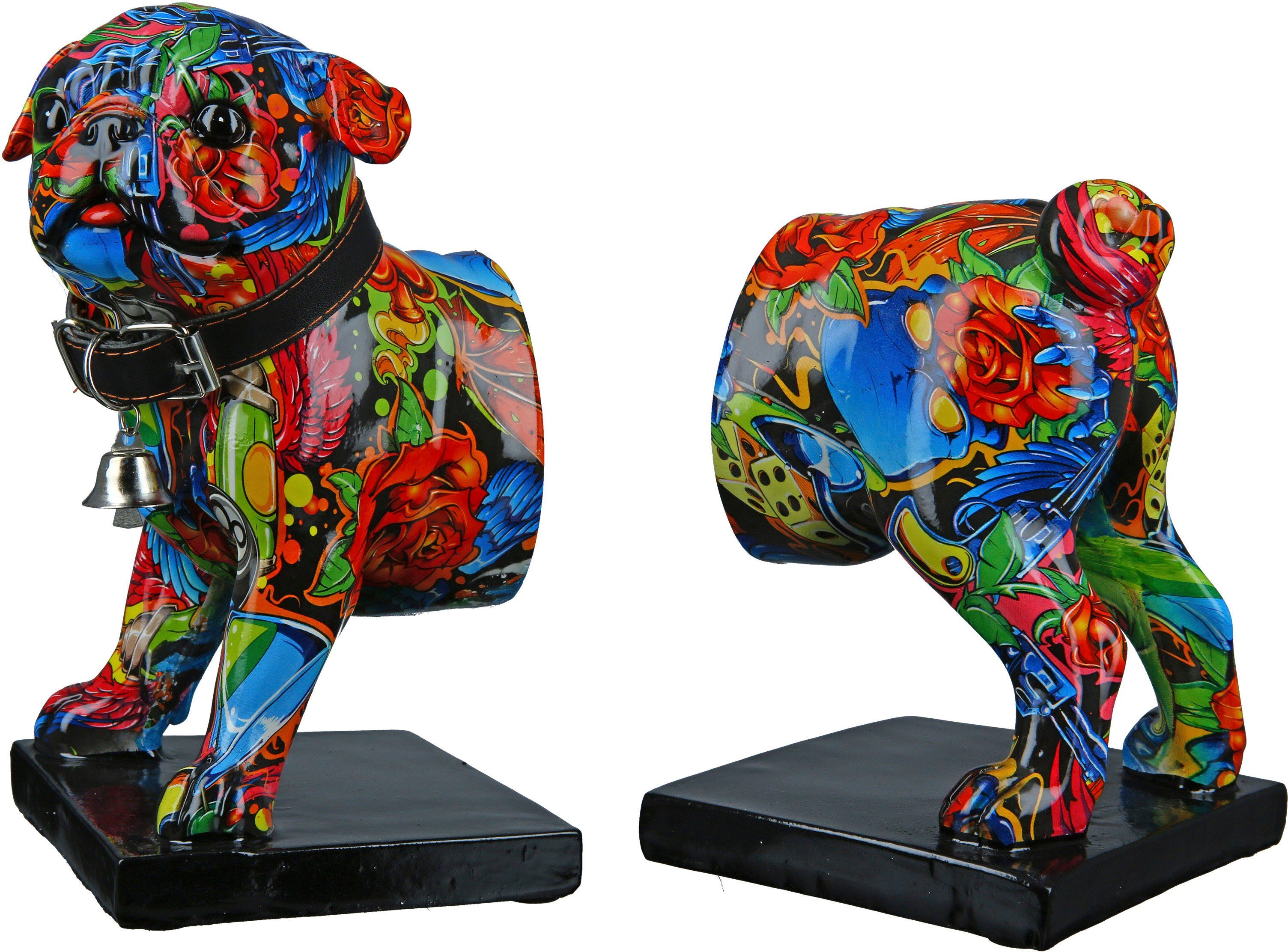 Casablanca by Gilde Tierfigur Buchstütze 2er-Set Mops Street Art (1 St), Graffiti-Design – Bild 2 von 3