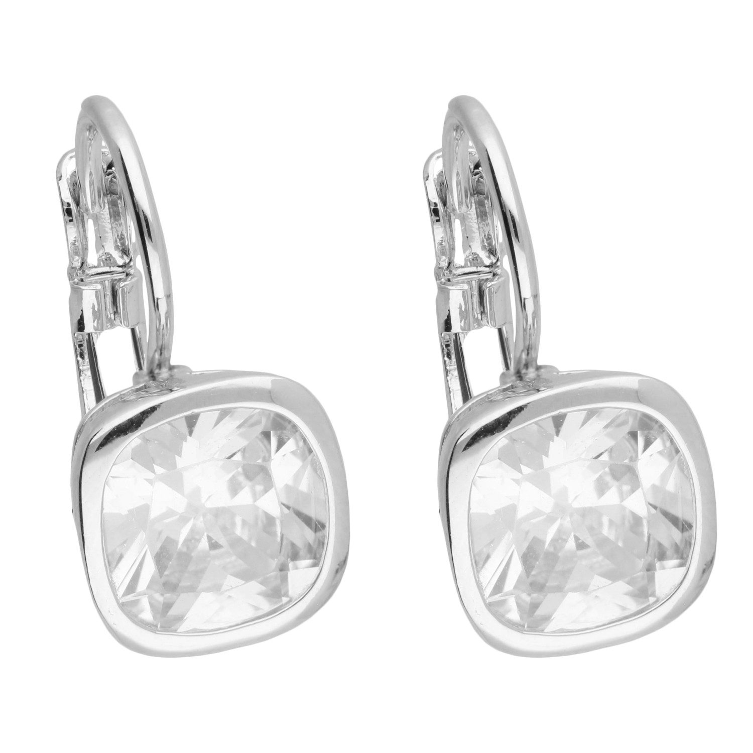 LÖB Paar Creolen Silber Creolen Zirkonia Glitzer Stein Anhänger Rund Ohrringe Hängend (Geschenke für Frauen Damen Beste Freundin Mutter Mama Ehefrau Oma sie zum Geburtstag Schmuck Sommer, Inkl. Schmuckbox), Damen Tropfen Brisur Brautschmuck Strass Weiß Klein Kreolen Quadrat