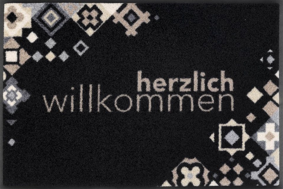 Fußmatte Willkommen Mosaik, wash+dry by Kleen-Tex, rechteckig, Höhe: 7 mm,  Schmutzfangmatte, mit Spruch, In- und Outdoor geeignet, waschbar