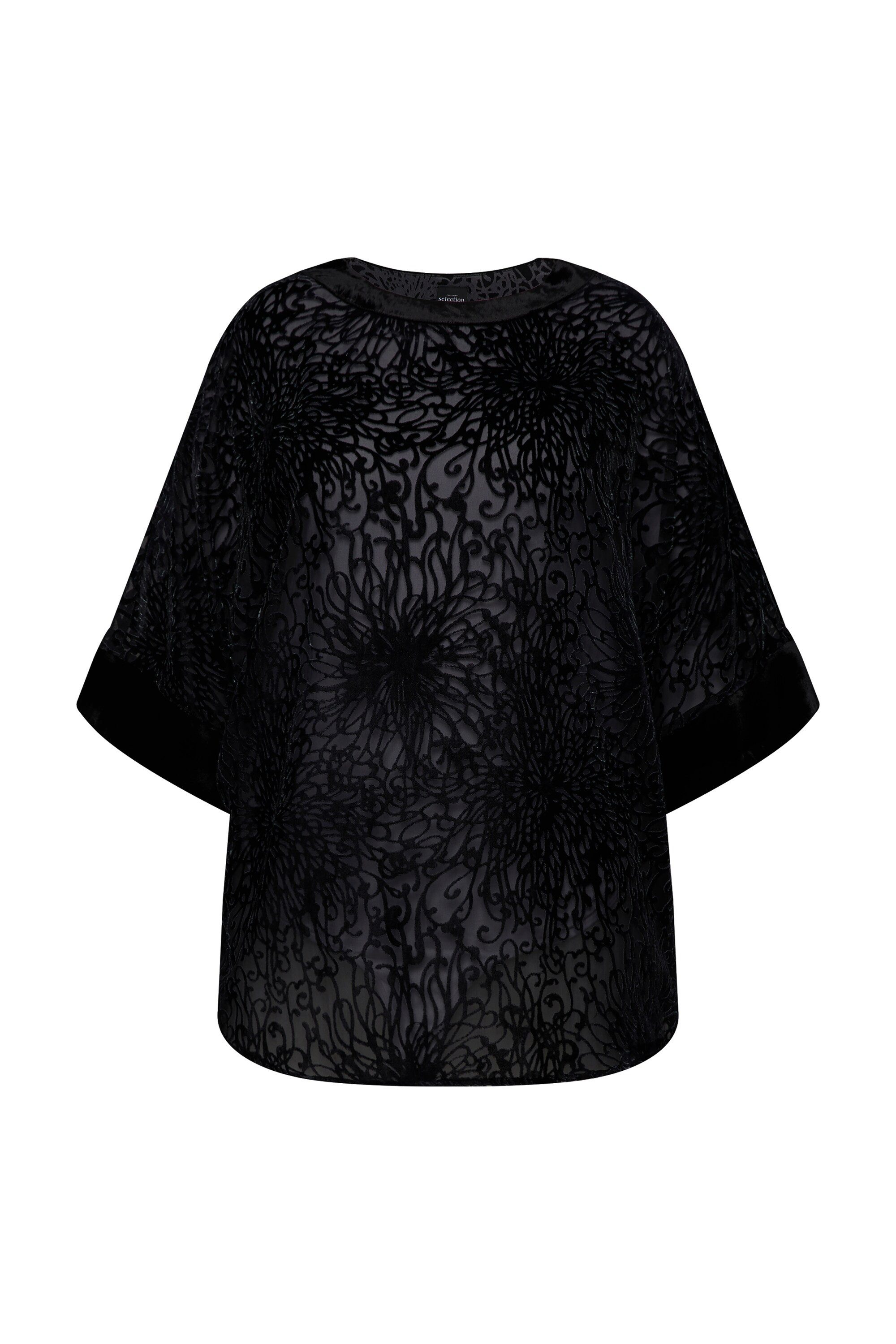 Ulla Popken Druckbluse Bluse Ausbrenner-Samt Oversized günstig online kaufen