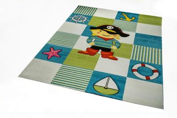 Kinderteppich Kinderteppich Spielteppich Kinderzimmer Jungen Teppich Pirat türkis blau creme, Carpetia, rechteckig, Höhe: 13 mm