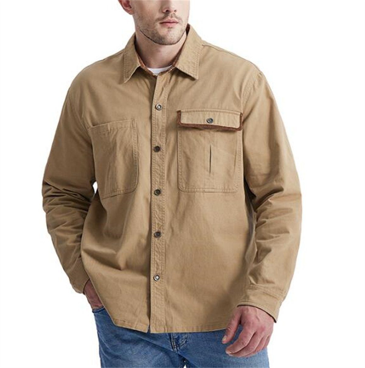 Discaver Sweatshirt Übergroßes, übergroßes Hemd aus Cord in Kontrastfarbe mit Kragen Khaki