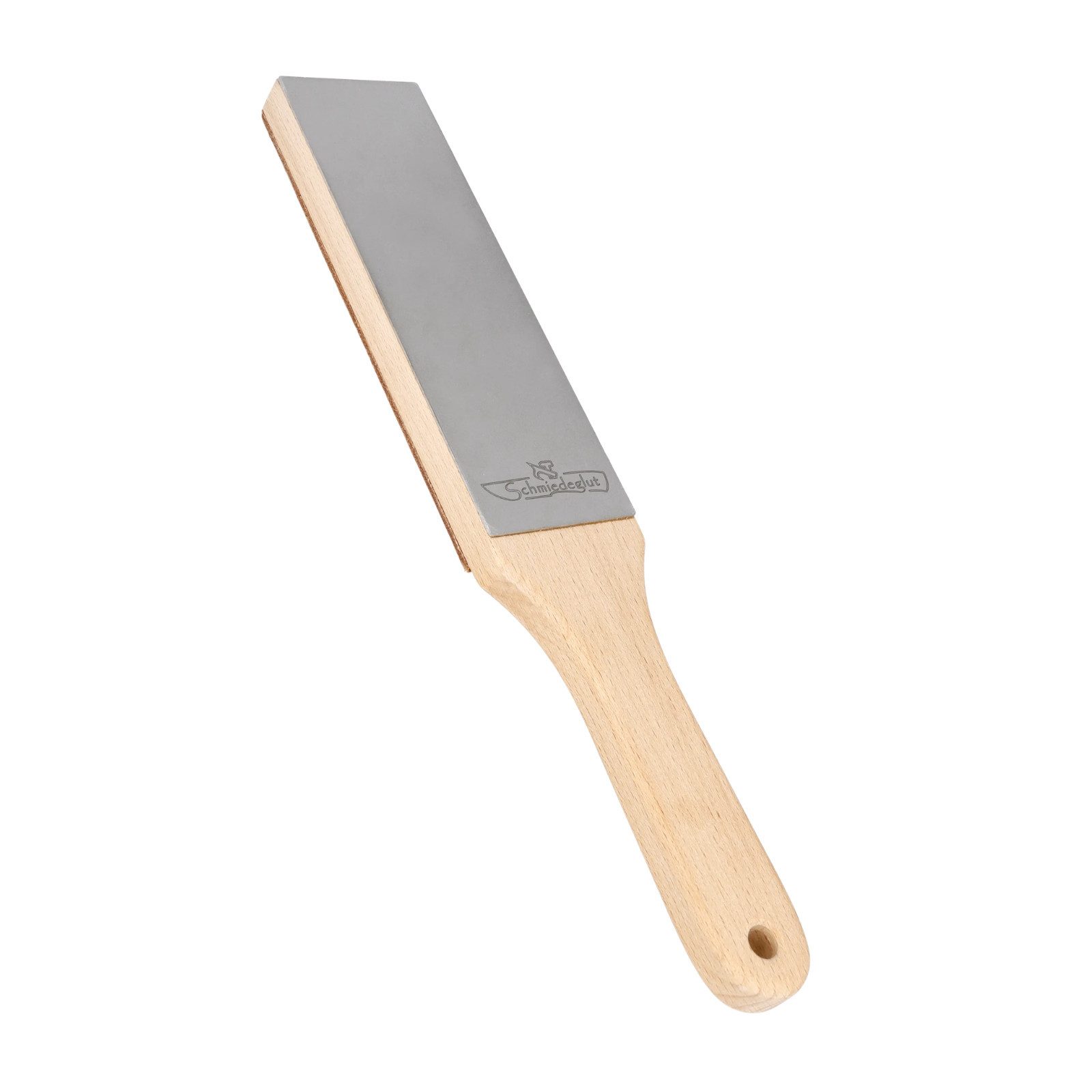 Schmiedeglut Axt- und Messerschärfer Diamantleder Essential, Abziehleder für Rasierschärfe in Sekunden, Buchenholz-Kern, Made in Germany