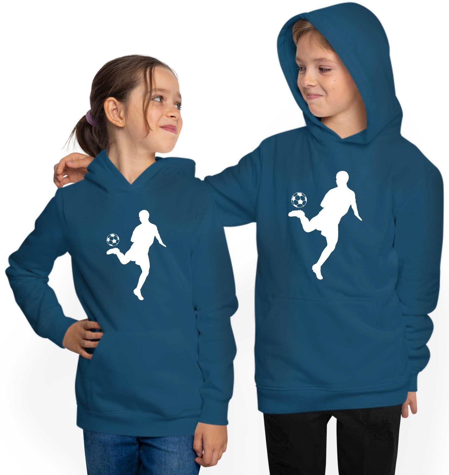 MyDesign24 Hoodie Kinder Kapuzenpullover - Fußball Hoodie mit Fussballer Silhouette Kapuzensweater mit Aufdruck i470 – Bild 2 von 5