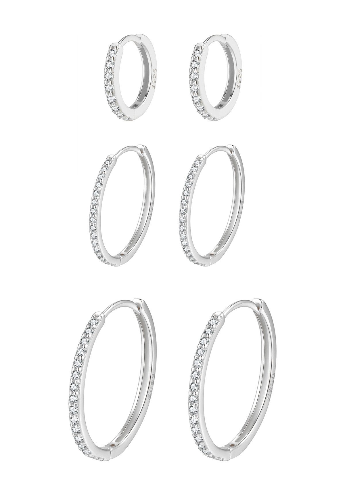 Hey Happiness Creolen-Set Kristall-Stack, 6er Damenset Silber 925, Strahlen günstig online kaufen