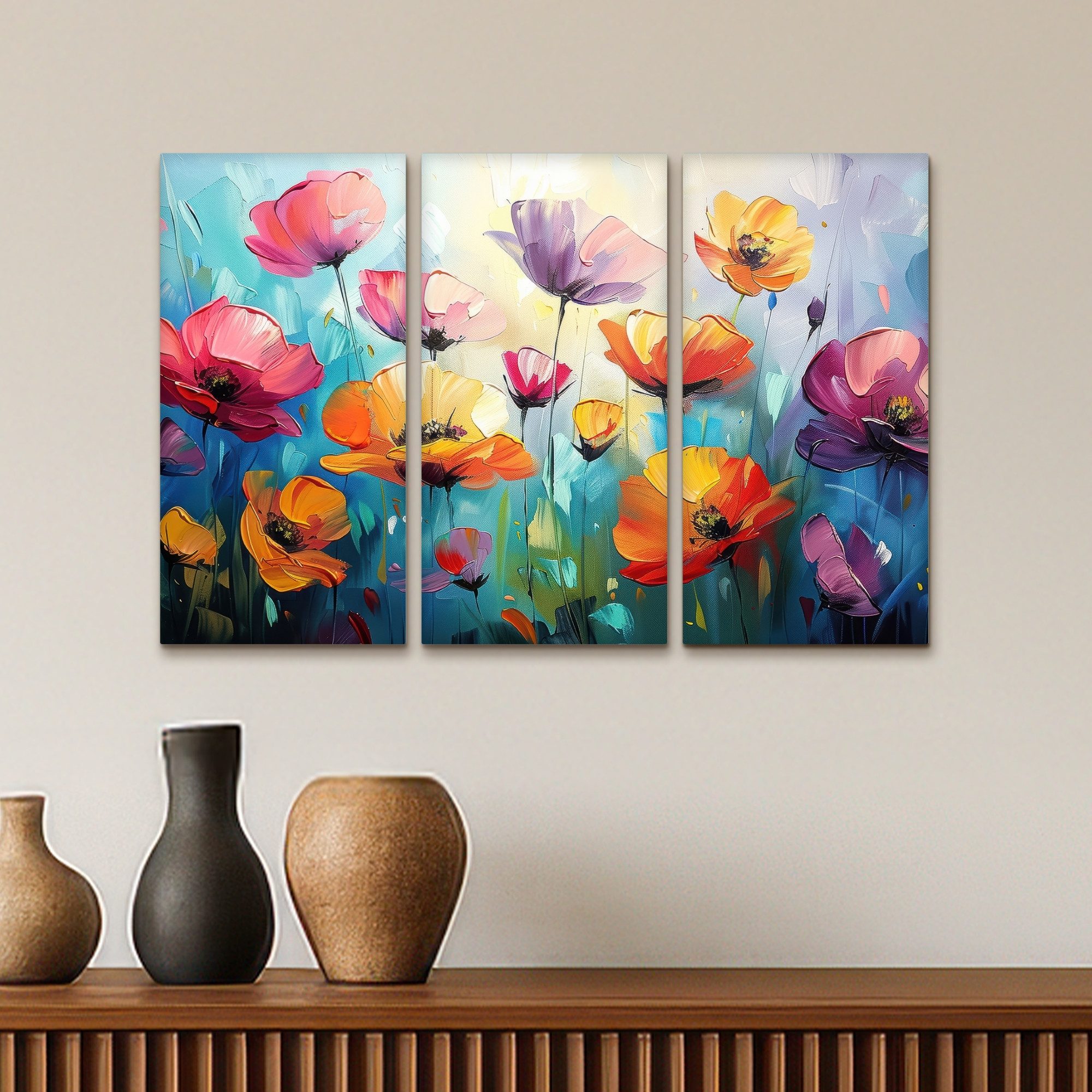 MuchoWow Leinwandbild Blumen - Bunt - Abstrakt - Natur, Fotodruck (3 St), Wand Bilder 3 Set, Deko Schlafzimmer Wohnzimmer Flur 60x40 cm – Bild 5 von 5
