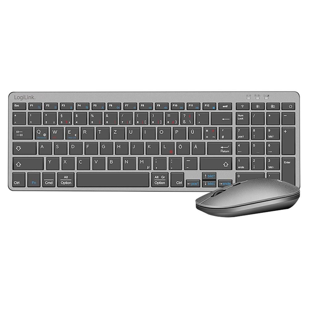 LogiLink ID0215 Dual-Mode Tastatur & Maus Set kabellos Tastatur-Maus-Kombiset Tastatur- und Maus-Set, Multi-Device-Set, Bluetooth 5.0, Scherentasten, 1600 DPI, Alltag